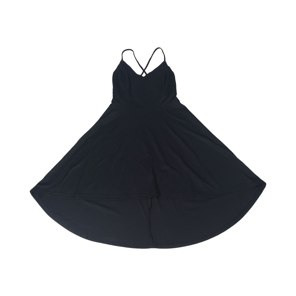 Fancyinn Womens Black High Low Cocktail Dress V-Neck Crisscross Back Size M NEW